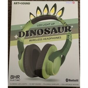 Art+Sound Kids Dinosaur LED Light Up Wireless Bluetooth Headphones 8HR Playtime